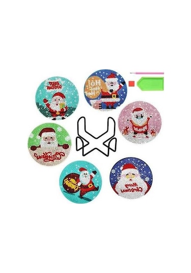 Novahub Elmas Boyama Bardak Altlığı Seti - Ahşap Dıy Noel Sanat Zanaat Kit - 6 Adet Ahşap Bardak Altlığı Ve Aksesuarlar Diğer