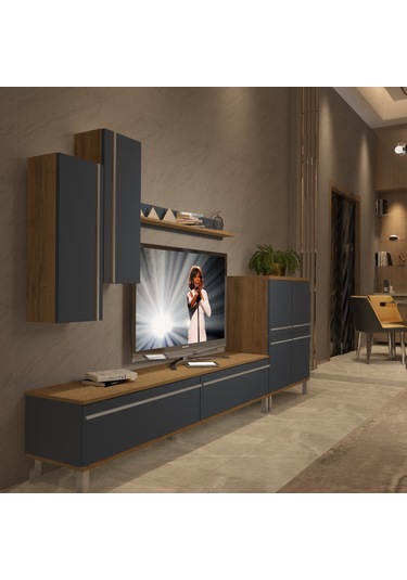 Decoraktiv Eko 6 Mdf Std Krom Ayaklı Tv Ünitesi Tv Sehpası Pera - Antrasit