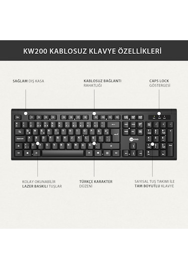 Lecoo KW200 Kablosuz Türkçe Q Klavye & Mouse Set