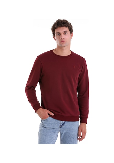 Hatemoğlu Bordo Regular Fit Düz Pamuklu Bisiklet Yaka Sweatshirt Bordo