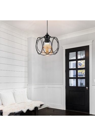 Evo Otantik Siyah Metal Avize Hol Giriş Sarkıt Siyah