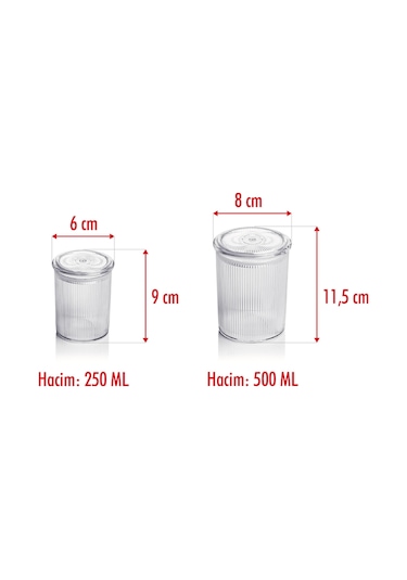 12'li Barok Yuvarlak 2 Boy Kavanoz Seti & Saklama Kabı & Erzak Kabı 6 500 Ml,6 250 Ml