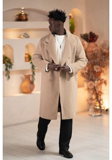 İtalyan Geniş Yaka Oversize Bol Kesim Salaş Uzun Kaban Devetüyü