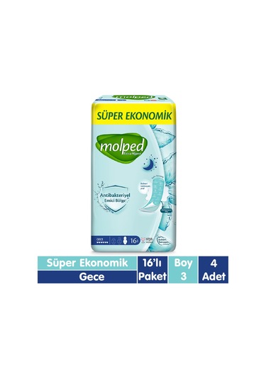 Molped Süper Ekonomik Antibakteriyel Ped Gece 4 x 16'lı