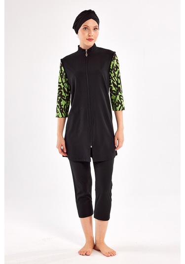 Uv Korumalı Spor Likra Truvakar Kol Yarı Kapalı Tesettür Mayo 1602 Siyah15 Siyah15