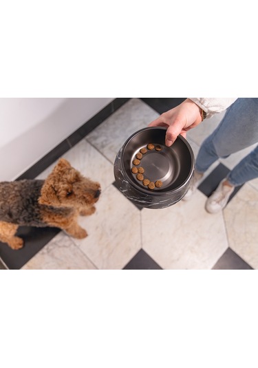 Beeztees Dbl Köpek Mama Su Kabı, Mat Siyah Paslanmaz Çelik, Siyah Mermer Görünümlü, 17,5cm, 350ml