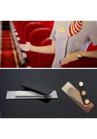 Mıknatıslı Yakalık Isimlik - 3 Mıknatıslı Manyetik Rozet Tutucu