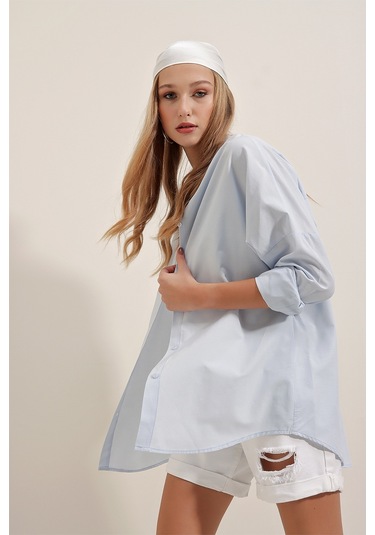 Bigdart 3900 Oversize Uzun Basic Gömlek - Açık Mavi 001