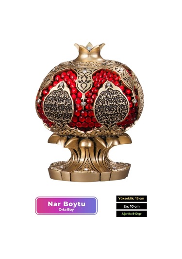 Özel Üretim Kutulu Antik Sarı Canlılık Pozitiflik Dekoratif Ayet-el Kürsi Bereket Nar Boytu Biblo