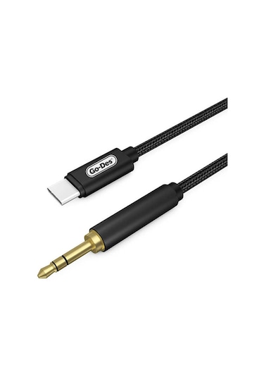 Go Des GAC-309 Type-C Aux Kablo 100 cm 3.5 mm Ses Kablosu Kumaş Örgü - ZORE-220420