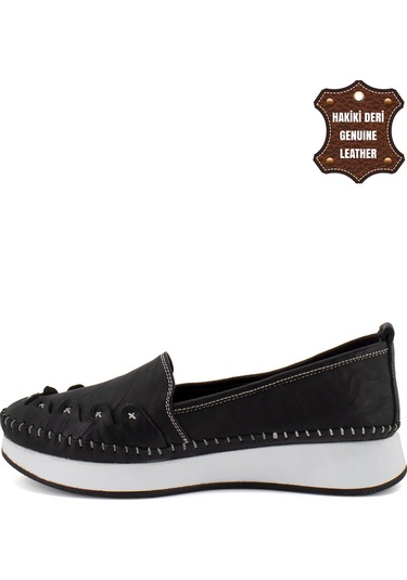 Elit Mn84c Kadın Hakiki Deri Espadril Siyah Siyah