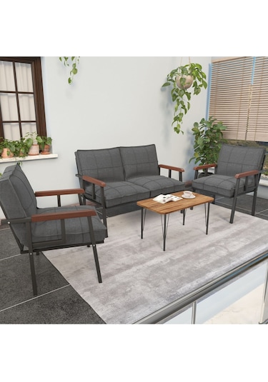 Modern Serisi Balkon, Bahçe, Cafe - Metal Kanepe Koltuk Takımı - 2+1+1 - Koyu Gri Koyu Gri Modern Serisi Balkon, Bahçe, Cafe - Metal Kanepe Koltuk Takımı - 2+1+1 - Koyu Gri Koyu Gri