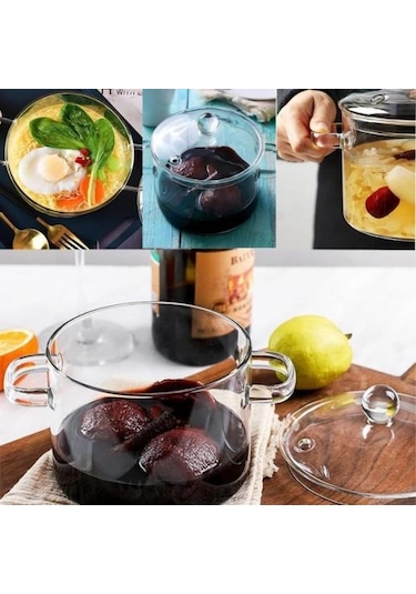 Ahşap Kapaklı Borosilikat Cam Tencere Seti Çok Renkli