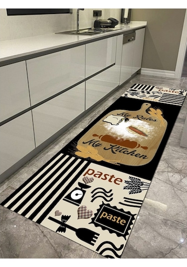 My Kitchen My Rules, Kaymaz Pamuk Dokuma Taban Mutfak Halısı