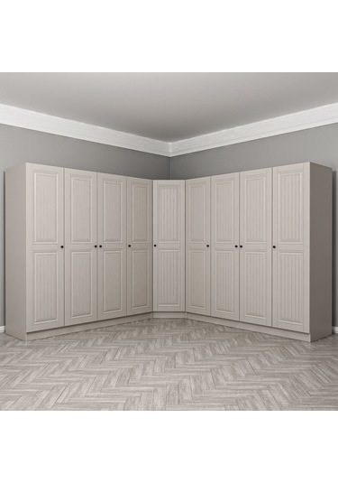 Kale 9 Kapaklı 4 Çekmeceli Köşe Dolap Kumtaşı Mebran İlkbahar 190cm Bej