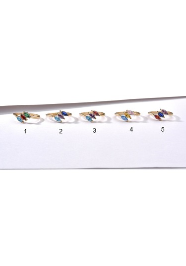 14 Ayar Altın Kaplama Markiz Renkli Taşlı Yüzük - Rs00105 Altın