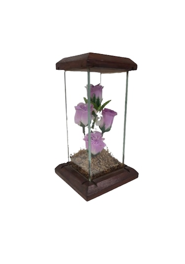 Ahşap Camlı Çiçek Biblo1 19 Cm