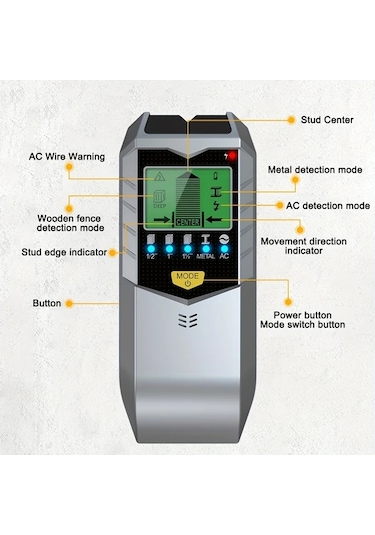 Elmpaly 5 İn 1 Elektronik Duvar Dedektörü Gümüş Renk Led Ekranlı Metal Vida Ahşap Bulucu Abs Malzeme 001 Mm Hassasiyet İnşaat İçin Montaj Gerekmez