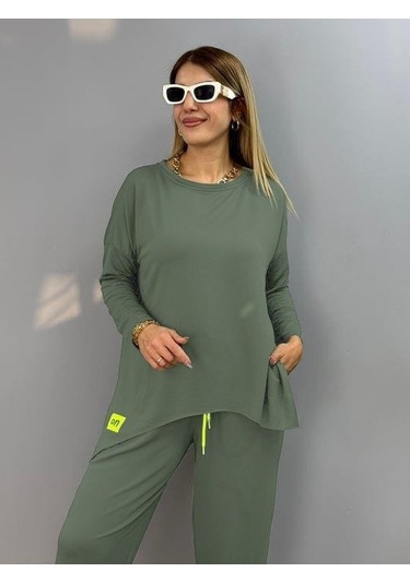 The İstanbul Kadın Iki Iplik Viskon Pamuk Kumaş Arma Detaylı Ikili Takım Haki