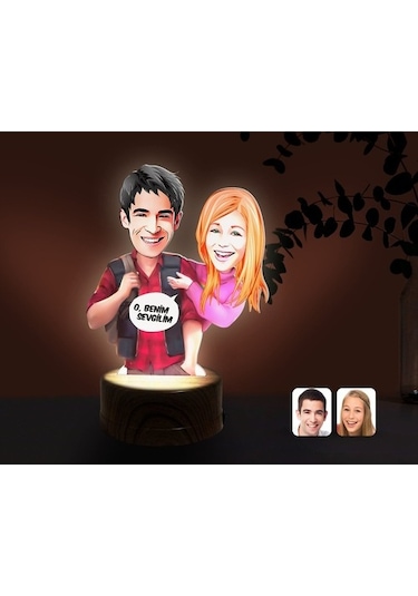 Kişiye Özel Sevgililer Karikatürlü Dekoratif 3D Biblo Led Işıklı (498795981)