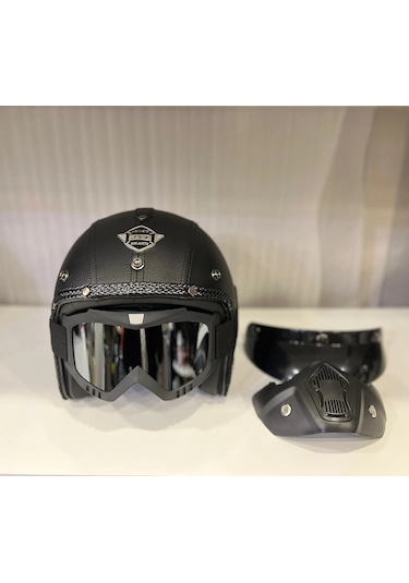 Kask Tex 701 Jyt Siyah Deri + Kask Maskeli