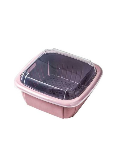 Pazly Çift Katlı Pembe Sebze-meyve Saklama Kutusu Pp Malzeme, 220x220x110mm, Şeffaf Kapak, Optik Süzgeçli Pembe