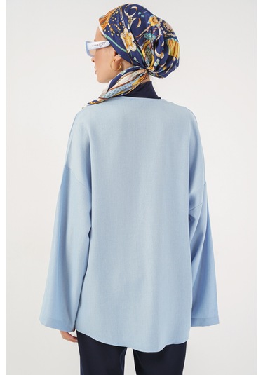 Bigdart Keten Tesettür Kimono 5968 - Mavi