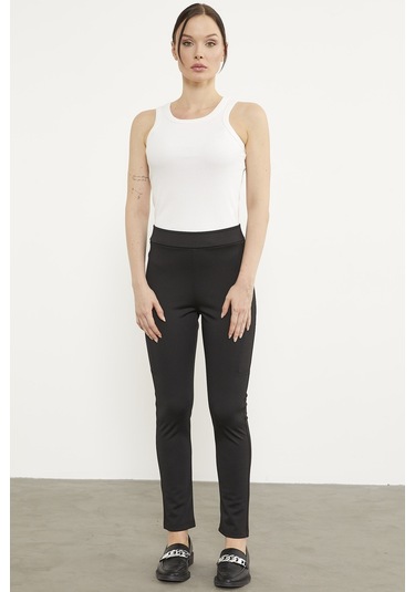 Beli Lastikli Parça Detaylı Tayt - Siyah 001