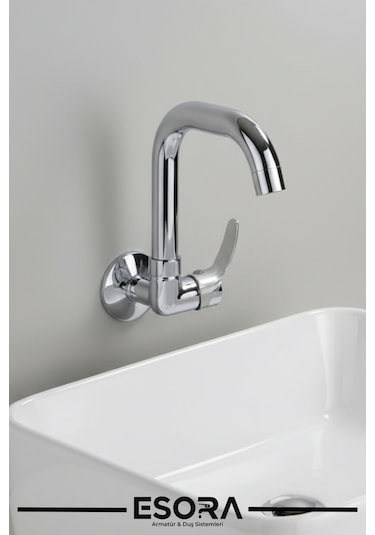 Mix Tekli Duvardan Köşe Borulu Lavabo Bataryası Musluğu Çeşmesi Krom
