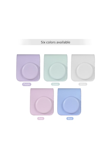 Maiyame Fujifilm Mini 12 İçin Yeşil Pu Kamera Kılıfı - Manyetik Kilitli Ve Ayarlanabilir Askılı Kemerli Koruyucu Çanta