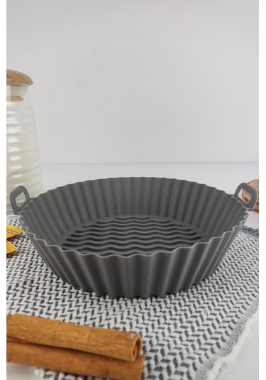 Digithome Yanmaz Yapışmaz Silikon Kulplu Airfryer Kalıbı 20 Cm Gri Thn75823 Gri