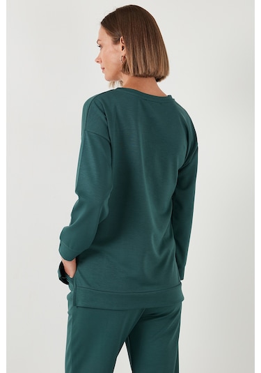 Lela Streç Oversize Fit Bisiklet Yaka Modal Kumaş Bayan Sweat 5865877 Nefti