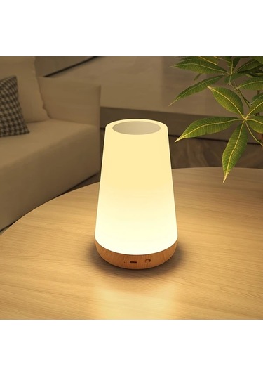 Boatshop1 Modern Usb Şarj Edilebilir Rgb Gece Lambası Uzaktan Kumandalı 5 Seviye Parlaklık 12 Renk Dokunmatik Ahşap Taneli Yatak Odası Ofis Dekoru Ahşap