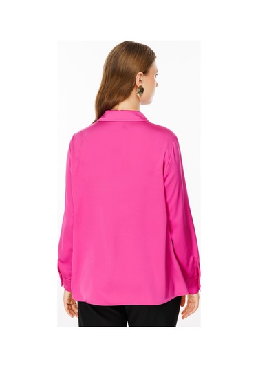 Ekol Kadın Büyük Beden Saten Gömlek 2579 Fuşya Fuşya