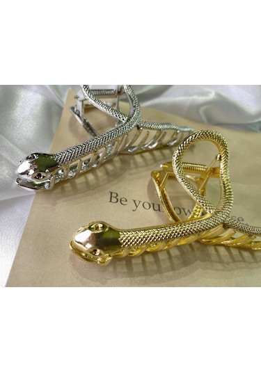 Gümüş Renk Metal Yılan Model 11 Cm Lüks Mandal Saç Tokası Gümüş