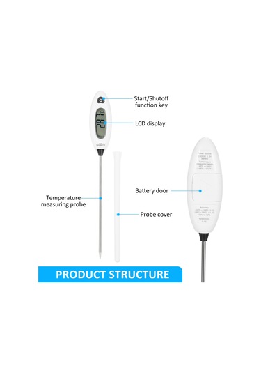 Springsun Gm1311 Anlık Okumalı Dijital Et Termometresi: Sıcaklık Kilitleme, Max/min, / , Pil Uyarısı, Otomatik Kapatma, Lcd