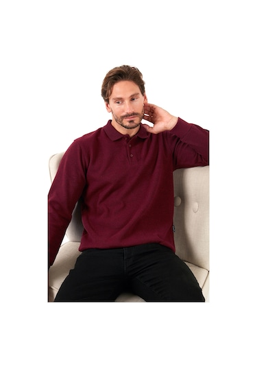 Buratti Pamuk Karışımlı Regular Fit Erkek Polo Yaka Kazak 456223 Mürdüm