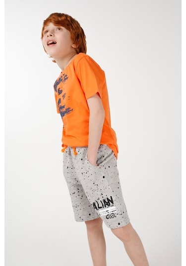 Brz Kids Neon Baskılı Erkek Çocuk Kısa Kollu T-Shirt Turuncu