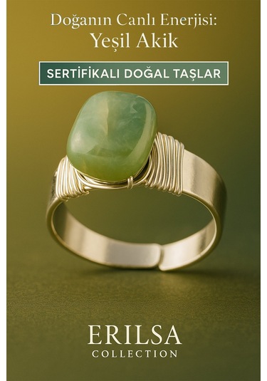 Sertifikalı Doğal Yeşil Akik Taşı Yüzük Ayarlanabilir Kalın Tımbıl Kasa Yeşil