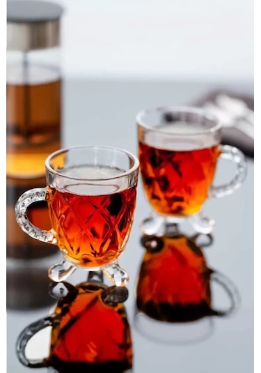 Porsima 15720 Ayaklı Kulplu Desenli Cam Bardak 200 CC 4'lü