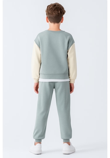 Erkek Çocuk Upper Baskılı 3 İplik Kalın Kışlık Eşofman Takımı Ak4231 Yeşil
