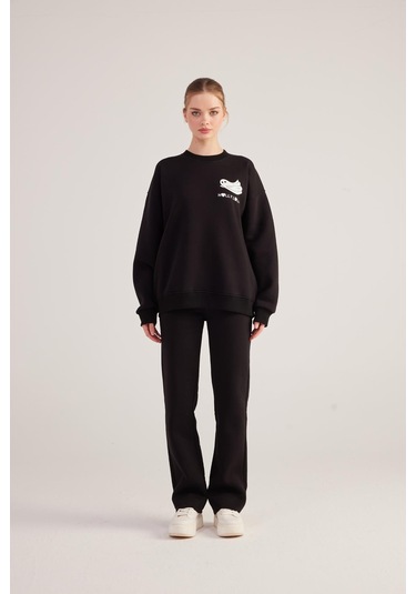Holly Lolly Oversize Kesin Unisex Ghosting Sweatshirt Siyah