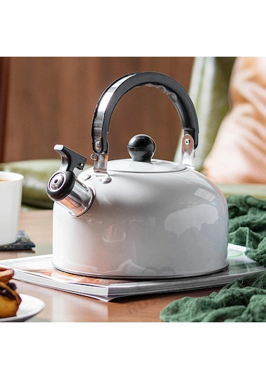 Valkyrie 3l Paslanmaz Çelik Düdüklü Kettle Su Isıtıcısı Çaydanlık Islıklı Demlik Beyaz
