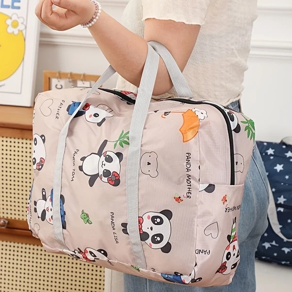 Chuangyinshop Panda Desenli Büyük Kapasiteli Katlanır Omuz Çantası Seyahat Depolama Panda Deseni
