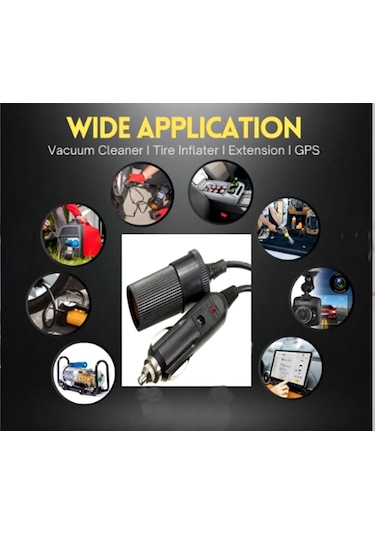 Araç Çakmak Uzatma Kablosu 12-24 Volt 16 Amper 2 X1,5 Mm Ttr Bakır 10 Metre-siyah