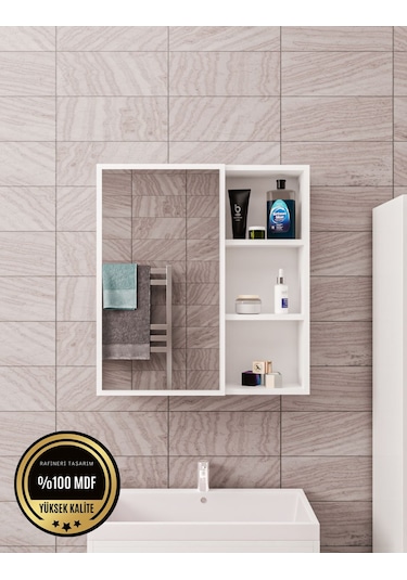 Tek Kapaklı Aynalı Banyo Dolabı Çok Amaçlı Banyo Dolabı Beyaz