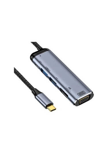 Cbtx Uc-027-y002 Usb-c Tip C - Hd Vga Çift Usb 3.0 Hub Dönüştürücü Hdtv Adaptörü 4k 60hz 1080p Dişi Pd Güç Bağlantı Noktası İle