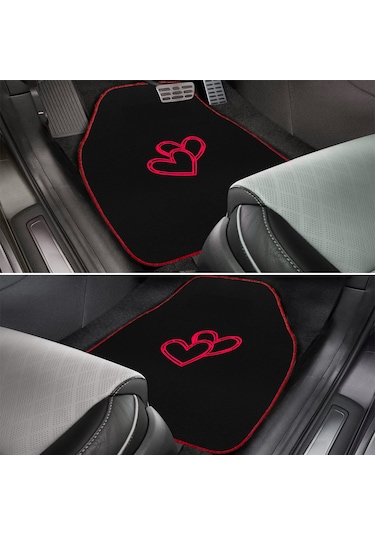 Aşkınızı Aracınıza Taşıyın Kalp Desenli Kırmızı Nakışlı Lüks Oto Paspas Seti & Romantik Şık Tasarım