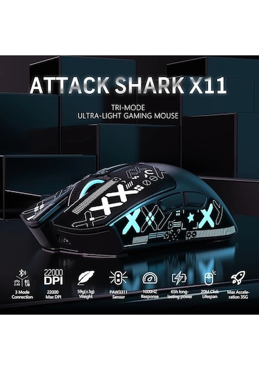 Besthome1 Attack Shark X11 Siyah Ve Kablosuz Rgb Şarj Tabanlı Oyun Faresi 3 Mod 22400 Dpı Pc Mac Besthome1