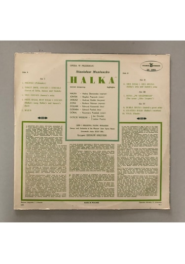 Halka Highlights Opera W Przekroju Lp Plak Orjinal Dönem Polonya Baskı 2.el Plak